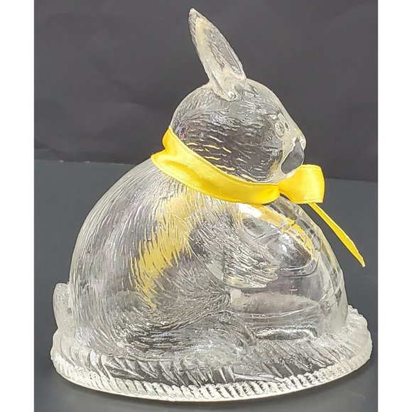 *TOP/ LID ONLY* Clear Glass BUNNY RABBIT with egg (from nest basket candy dish) - Picture 1 of 6
